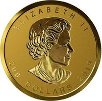  200 долларов 2019 года, 40 лет золотому кленовому листу, фото 1 