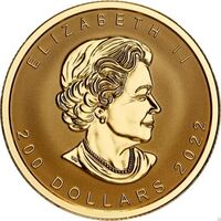  200 долларов 2022 года, Сверхвысокий рельефный золотой кленовый лист, фото 1 