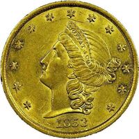  20 долларов 1853 года, Моффат и компания, фото 1 
