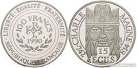  100 франков 1990 года «Карл Великий»(платина, Франция), фото 1 
