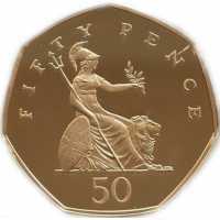 50 пенсов 2008г, Британия и лев, фото 1 