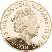  5 фунтов 2016г, 90 лет со дня рождения Королевы Елизаветы II, фото 1 