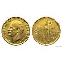  20 лир – золотая памятная монета Италии – “Виктор Эммануил ІІІ”, 1923 г.в., фото 1 