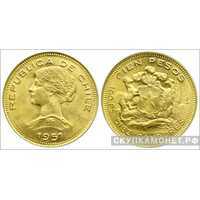 100 песо 1951 года (золото, Чили), фото 1 