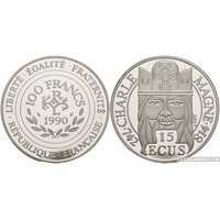  100 франков 1990 года «Карл Великий»(платина, Франция), фото 1 