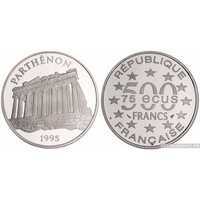  500 франков 1995 года «Парфенон»(платина, Франция), фото 1 