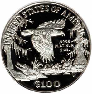  100 долларов 1999 года, Американский платиновый орел - Водно-болотные угодья, фото 2 