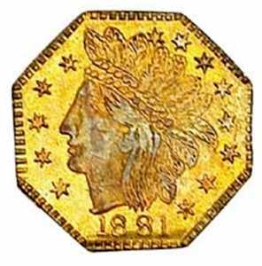  1/4 доллара 1881 года, Голова индейца (восьмиугольная). CAL., фото 1 