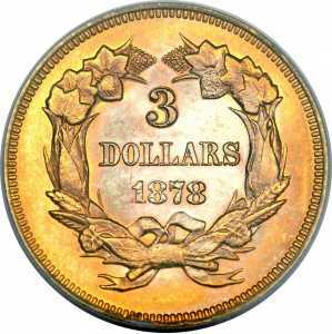  3 доллара 1854-1889 годов, Индейская голова, фото 2 