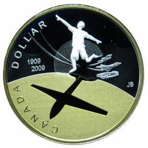  1 доллар 2009 года, 100 лет полёту в Канаду (частичная позолота), фото 2 