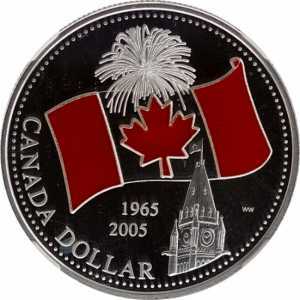  1 доллар 2005 года, 40 лет флагу Канады (цвет), фото 2 