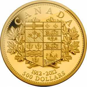  500 долларов 2012 года, 100 лет первой золотой монете Канады, фото 2 