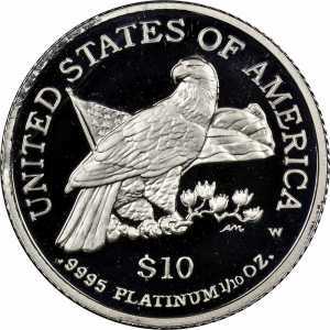 10 долларов 2003 года, Американский платиновый орел - Флаг, фото 2 