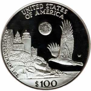  100 долларов 1998 года, Американский платиновый орел - Новая Англия, фото 2 