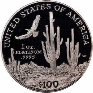  100 долларов 2001 года, Американский платиновый орел - Юго-западные районы, фото 2 