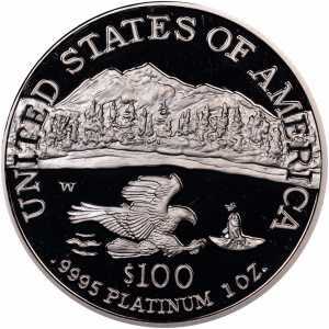  100 долларов 2002 года, Американский платиновый орел - Северо-западные районы, фото 2 