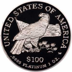  100 долларов 2003 года, Американский платиновый орел - Флаг, фото 2 