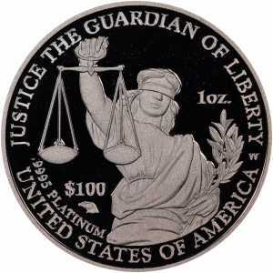  100 долларов 2010 года, Американский платиновый орел - Справедливость, фото 2 