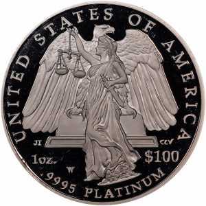  100 долларов 2008 года, Американский платиновый орел - Юстиция, фото 2 