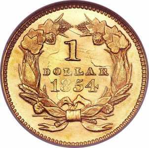  1 доллар 1854-1856 годов, Индейская голова, фото 2 