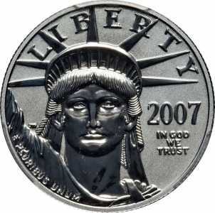  50 долларов 2007 года, Американский платиновый орел - Орел со щитом (матовое покрытие), фото 1 