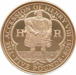  5 фунтов 2009г, 500 лет восхождению на престол Генриха VIII, фото 2 