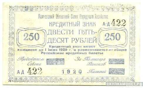  250 рублей 1920. Камчатского областного совета народного хозяйства, фото 1 