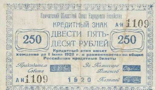  Кредитный знак Камчатского областного совета 250 рублей 1920, фото 2 