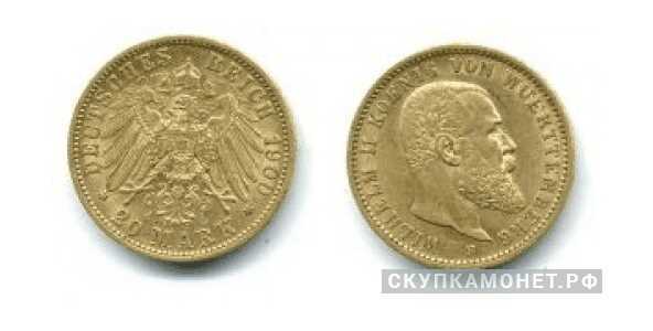  20 марок 1900 года “Вюрттемберг”(золото, Германия), фото 1 