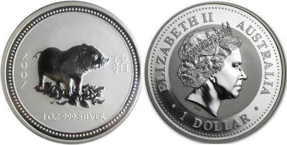 1 доллар Елизавета II. Лунар. Год свиньи. 2007 год, фото 1 
