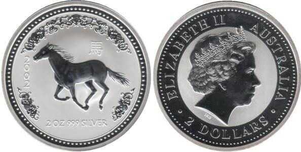  2 доллара Елизавета II. Лунар. Год Лошади. 2002 год, фото 1 