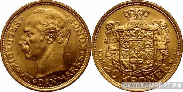  20 крон 1908-1912 года “Фредерик VIII”(золото, Дания), фото 1 