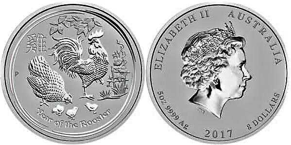  8 долларов Елизавета II. Лунар. Год Петуха. 2017, фото 1 