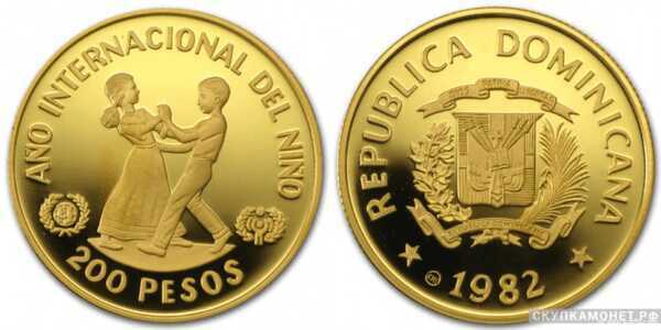  200 песо 1982 года(золото, Доминиканская республика), фото 1 
