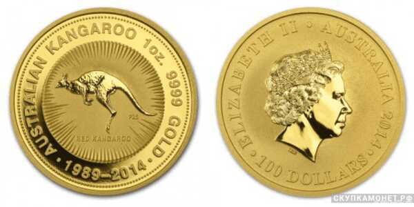  100 долларов 1989-2014 года “Красный Кенгуру”(золото, Австралия), фото 1 