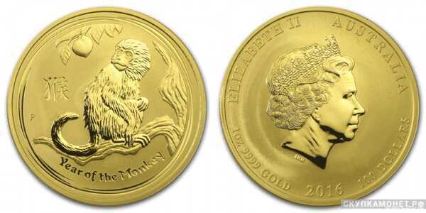  100 долларов 2016 года “Лунный календарь II – Обезьяна”(золото, Австралия), фото 1 