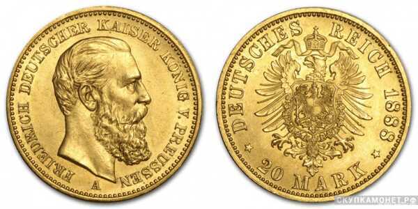  20 марок 1888 года “Фридрих”(золото, Германия), фото 1 