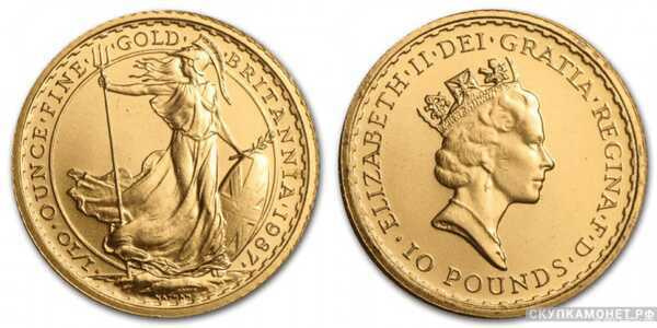 10 фунтов стерлингов 1987 года “Британия”(золото, Великобритания), фото 1 