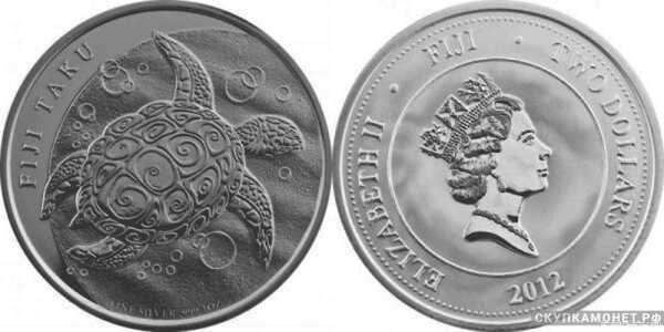  2 доллара 2012 года «Черепаха Таку»(серебро, Фиджи), фото 1 