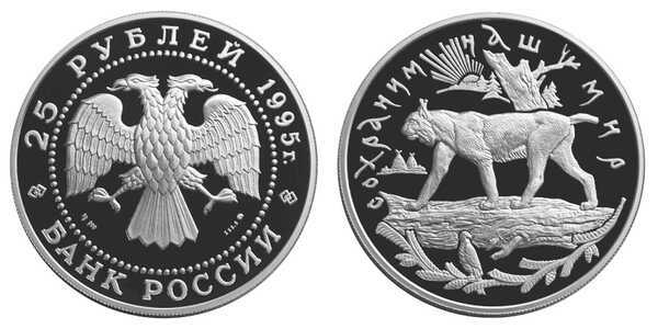  25 рублей 1995 Сохраним наш мир. Рысь, фото 1 
