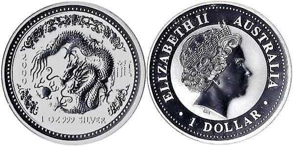  1 доллар Елизавета II. Лунар. Год дракона. 2000 год, фото 1 