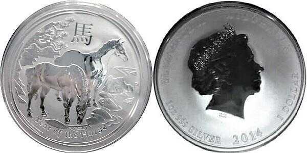  1 доллар Елизавета II. Лунар. Год Лошади. 2014 год, фото 1 