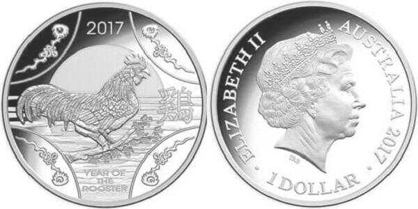  1 доллар Елизавета II. Лунар. Год петуха. 2017 год, фото 1 