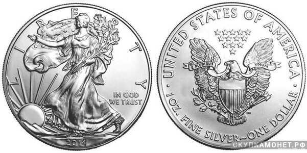  1 доллар 2014 года «Американский Орел»(серебро, США), фото 1 
