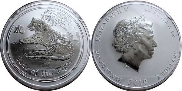  2 доллара Елизавета II. Лунар. Год Тигра. 2010 год, фото 1 