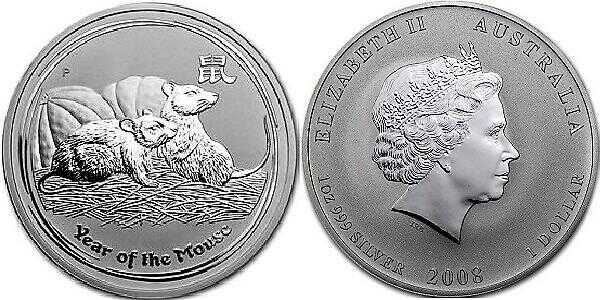  1 доллар Елизавета II. Лунар. Год Крысы. 2008 год, фото 1 