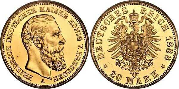  20 марок Фридрих III. Пруссия. 1888 год, фото 1 
