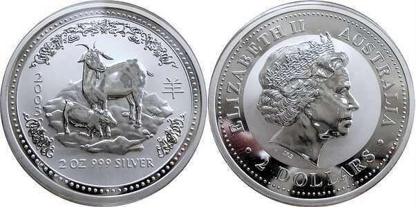  2 доллара Елизавета II. Лунар. Год Козы. 2003 год, фото 1 