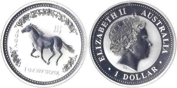  1 доллар Елизавета II. Лунар. Год Лошади 2002 год, фото 1 