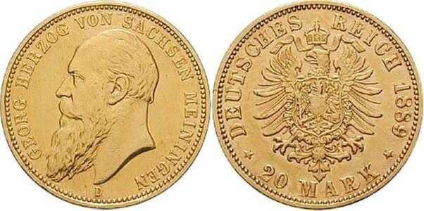  20 марок Георг II. Герцогство Сакс-Майнинген. 1889 год, фото 1 